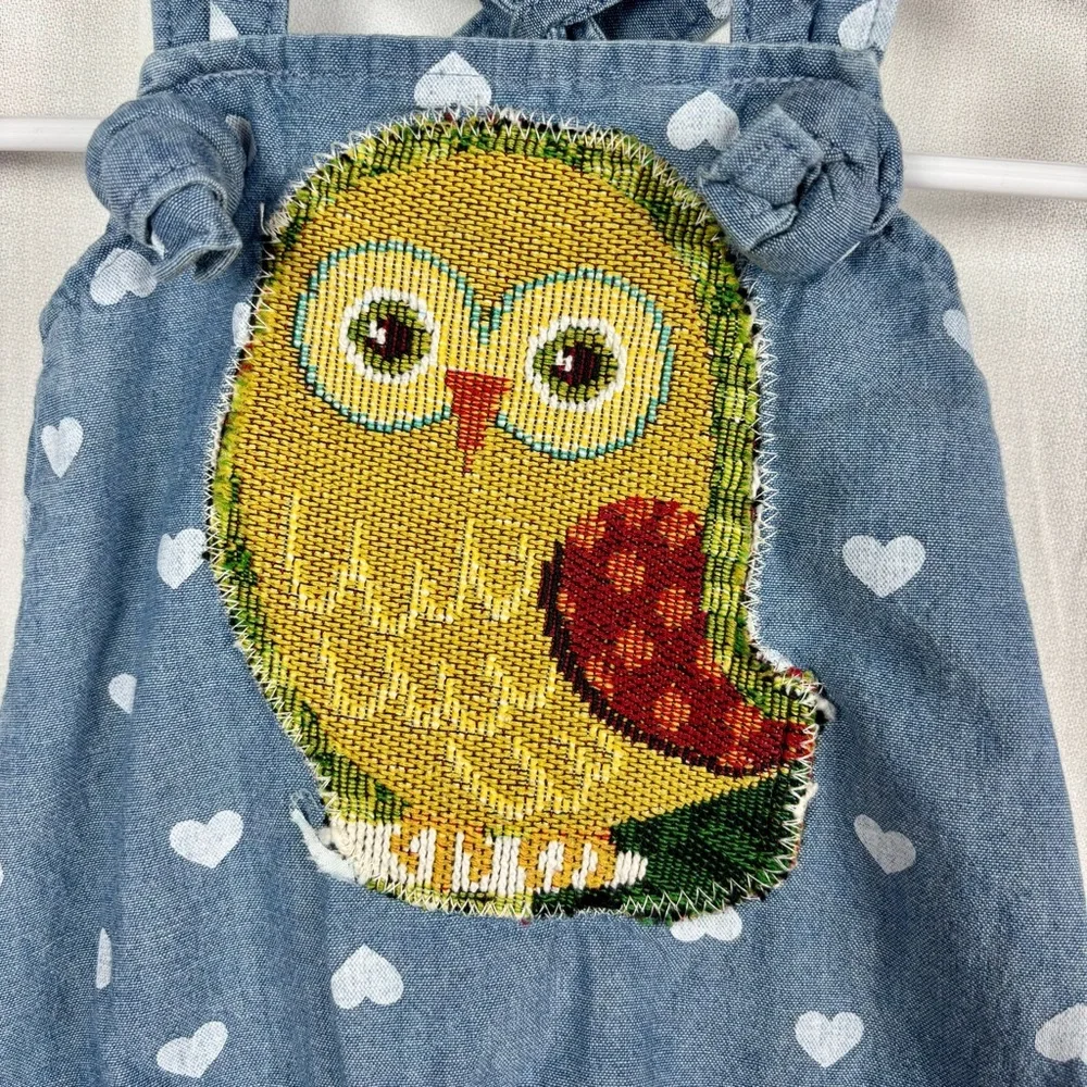 Carter's Chambray Polka Dot Newborn‎ Romper with Appliqué Owl Hand Crafted